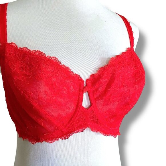 Wacoal 36DD Bra Red Seduction Lace Demi Underwire Sheer Unlined 851155 - Picture 2 of 8
